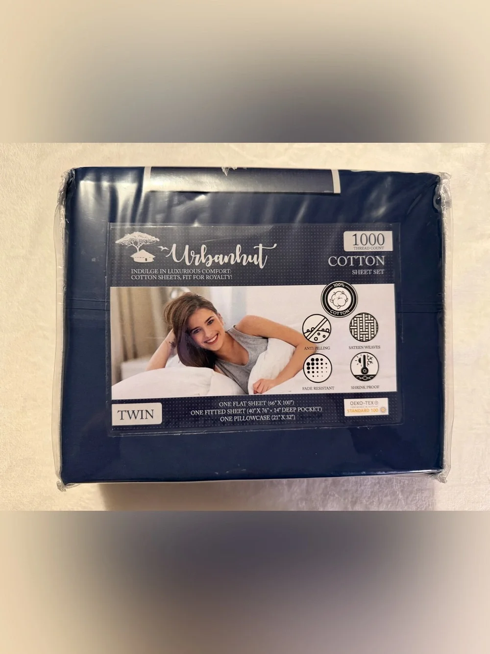 Urbanhut Navy Blue 1000 Thread Count Cotton Sheet Set Twin